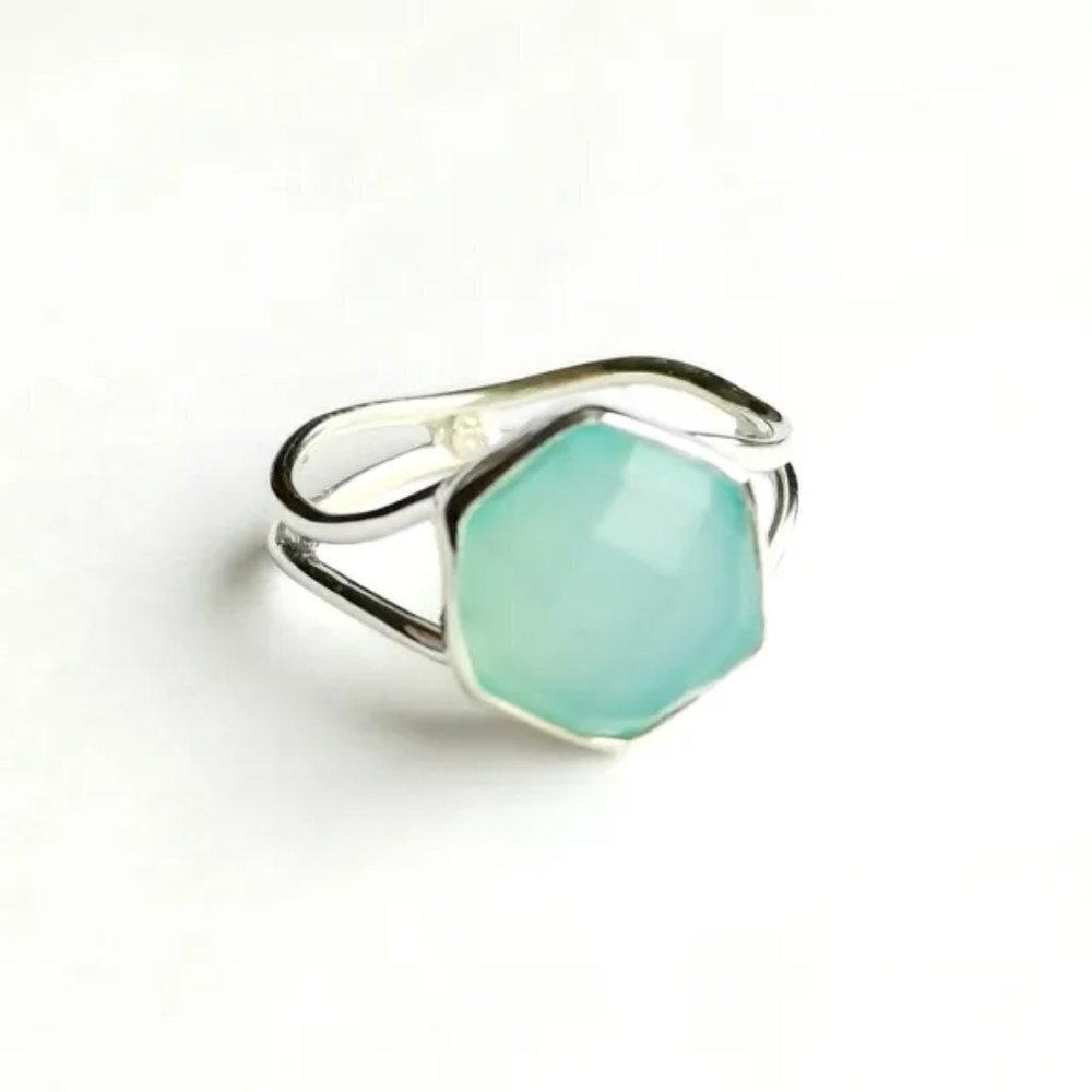 Aqua Chalcedony ring sterling silver size 6 🆕 - Picture 1 of 6